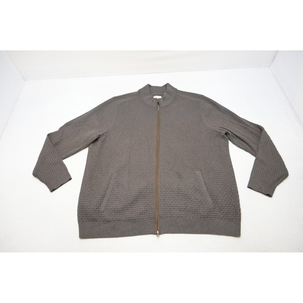Tommy Bahama Full Zip Sweater Mens 3XLT Brown Textured Basketweave Knit Good - Picture 5 of 12